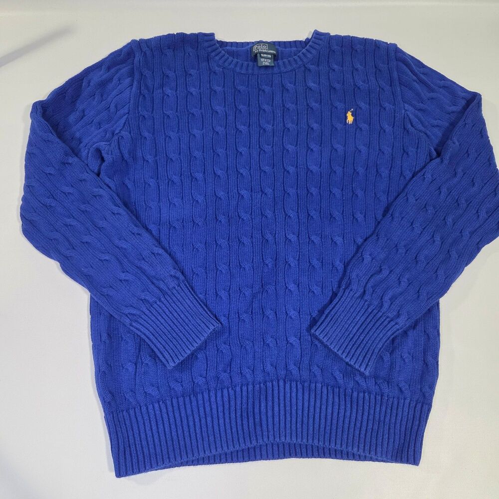 Polo Ralph Lauren Boys Cable Knit Cotton Sweater Roval Blue XL Crew Neck